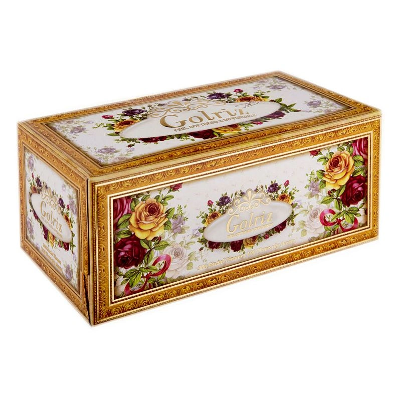 دستمال 300برگ گلدار طلایی گلریز