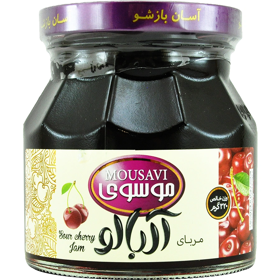 مربا شیشه البالو موسوی320گ