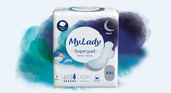 نوار بهداشتی سوپر پد نیمه ضخیم کتان شب XXL مای لیدی