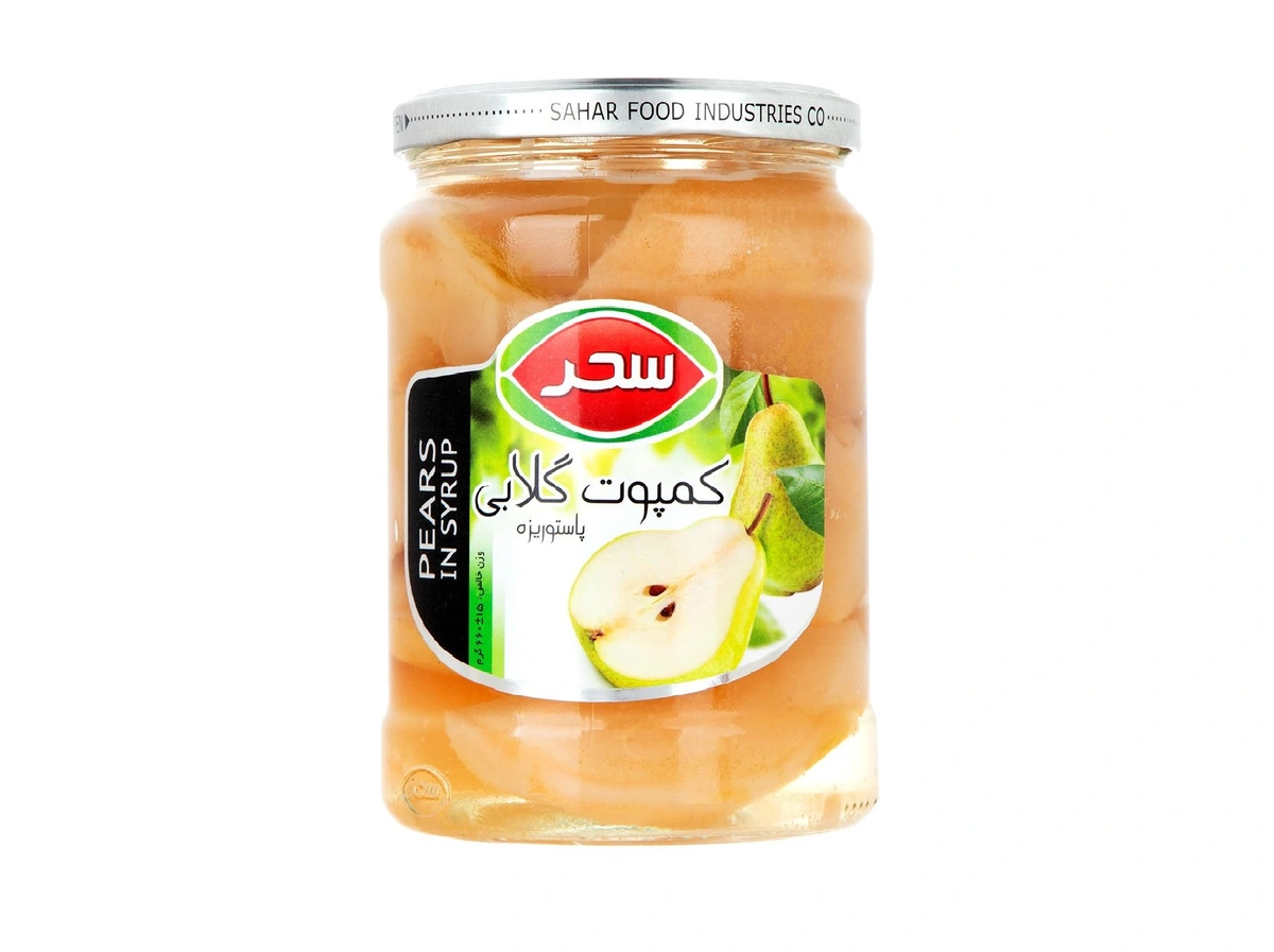 کمپوت گلابی شیشه ای 660گرم سحر