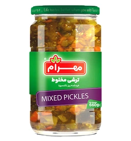 کنسرو ترشی مخلوط 640گ شیشه ای مهرام